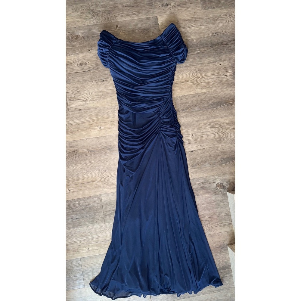 Cinderella Divine Navy Blue Ruched Off Shoulder Formal Gown Maxi Dress M